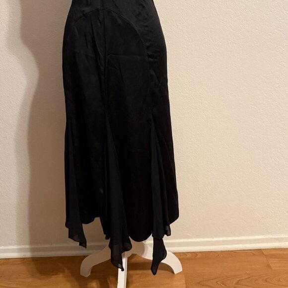 Black Silk Handkerchief Hem Midi Skirt Sheer Panels Witchy Whimsy Goth - Picture 6 of 12